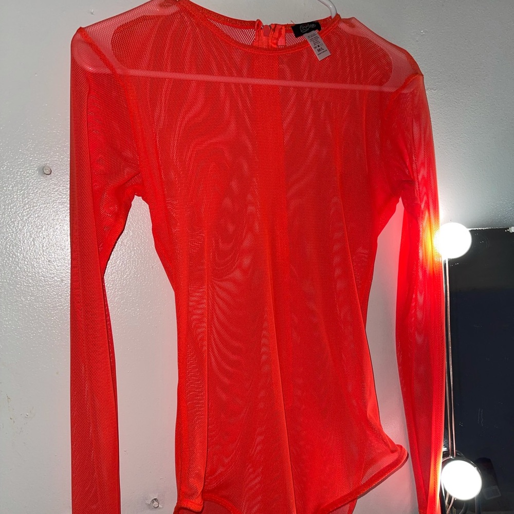 Bright orange mesh bodysuit